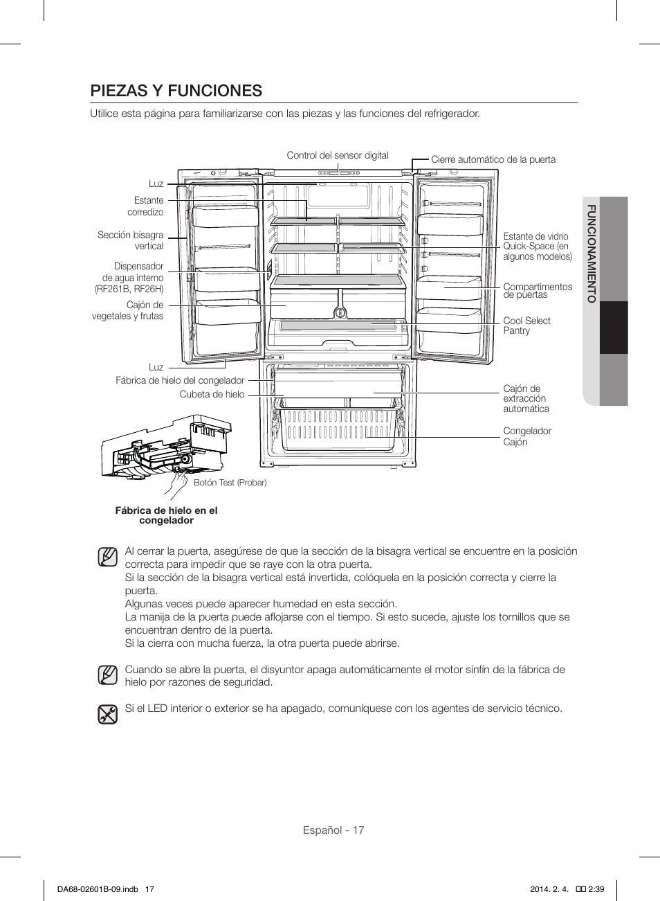 Piezas y funciones | Samsung RF261BIAESR-AA User Manual | Page 45 / 84