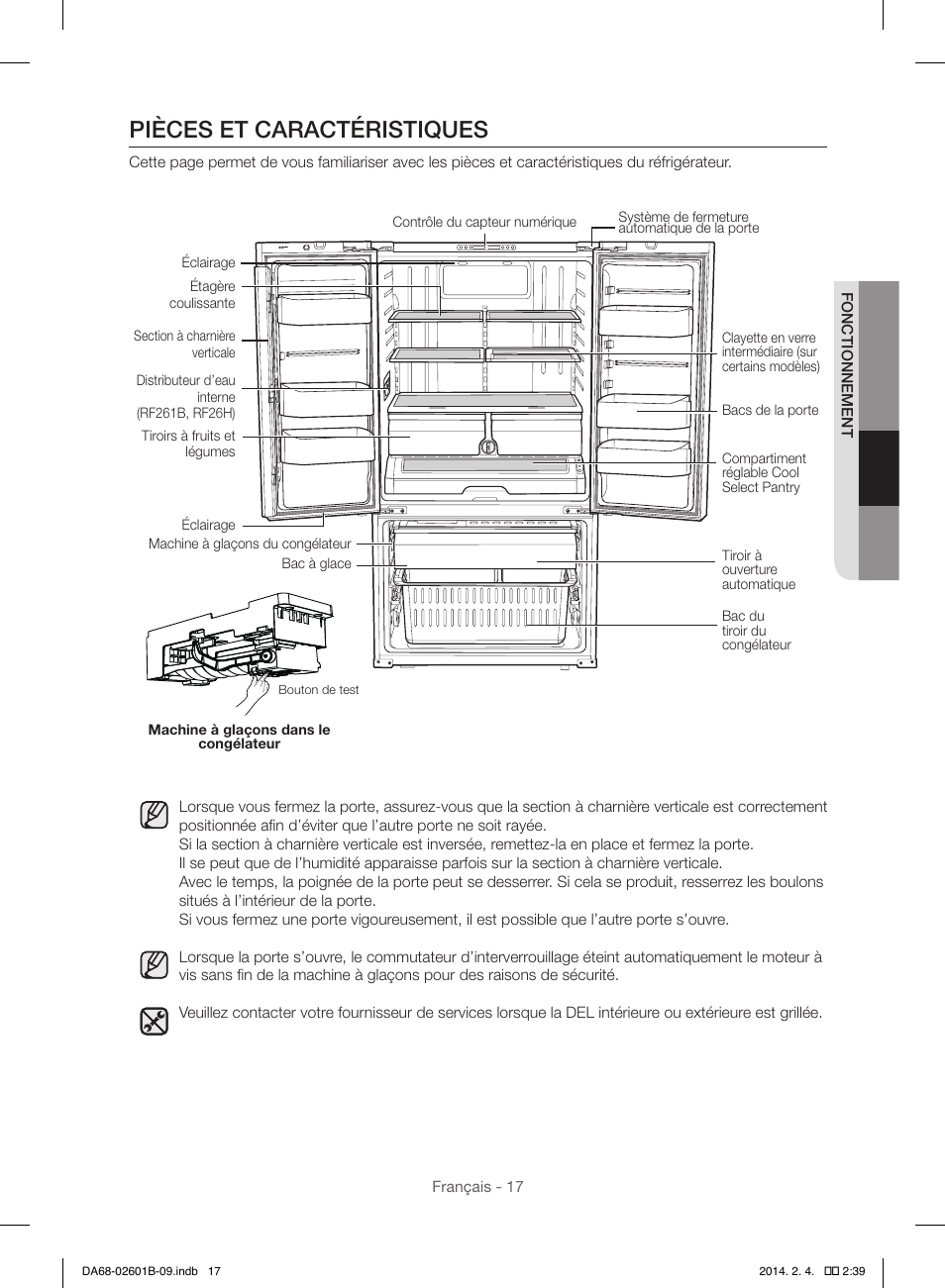 Pièces et caractéristiques | Samsung RF261BIAESR-AA User Manual | Page 73 / 84
