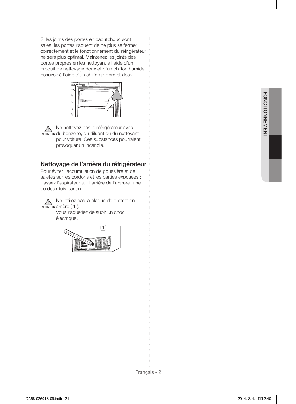Nettoyage de l’arrière du réfrigérateur | Samsung RF261BIAESR-AA User Manual | Page 77 / 84