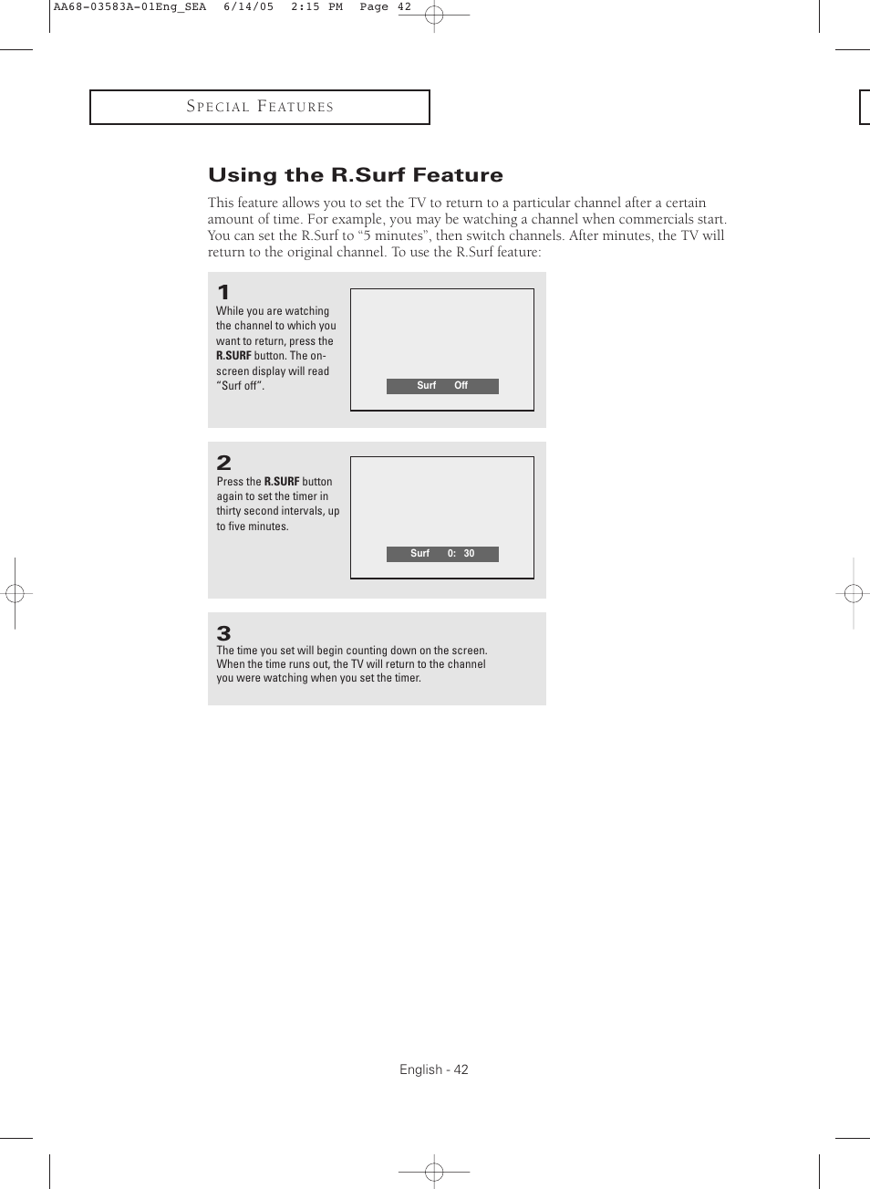 Using the r.surf feature | Samsung TXR2735X-XAA User Manual | Page 42 / 64