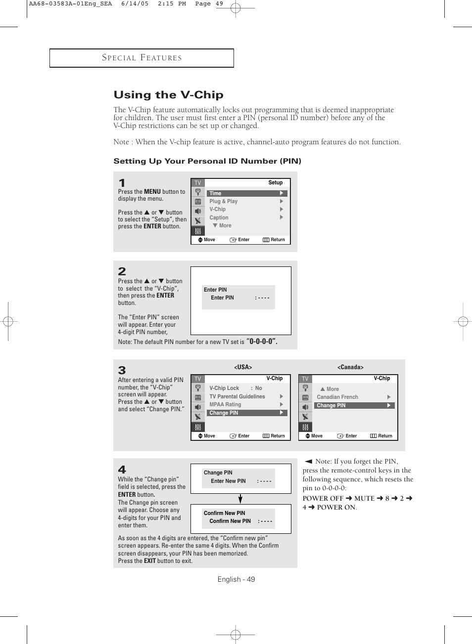 Using the v-chip | Samsung TXR2735X-XAA User Manual | Page 49 / 64