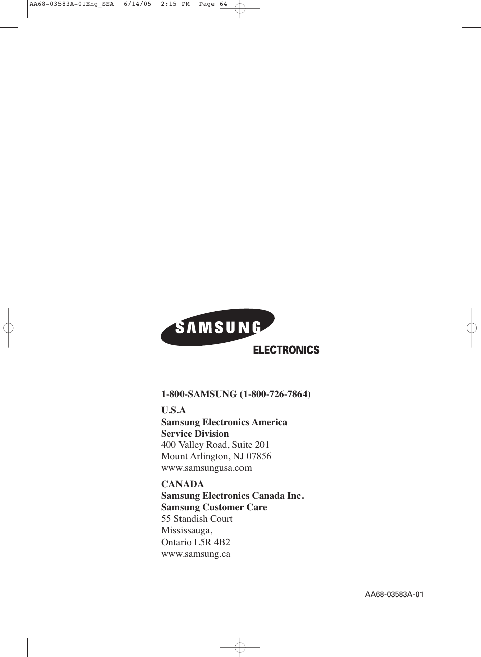 Samsung TXR2735X-XAA User Manual | Page 64 / 64