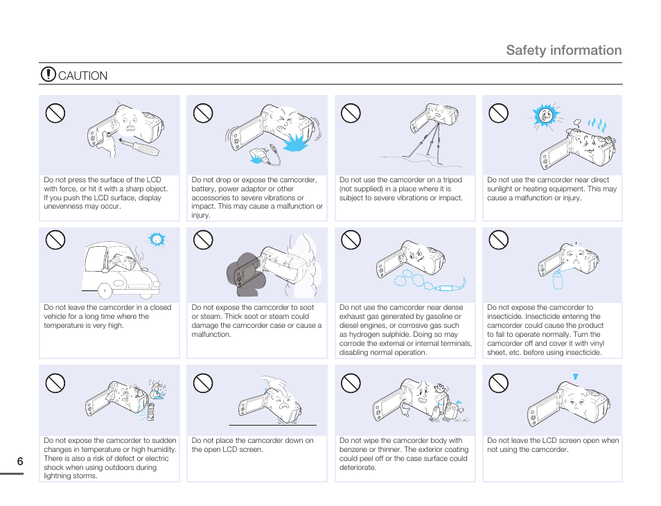 Safety information, Caution | Samsung HMX-F80BN-XAA User Manual | Page 10 / 111