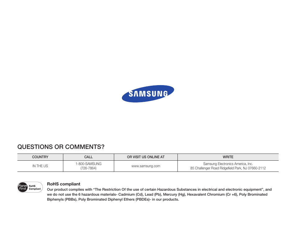 Questions or comments | Samsung HMX-F80BN-XAA User Manual | Page 111 / 111