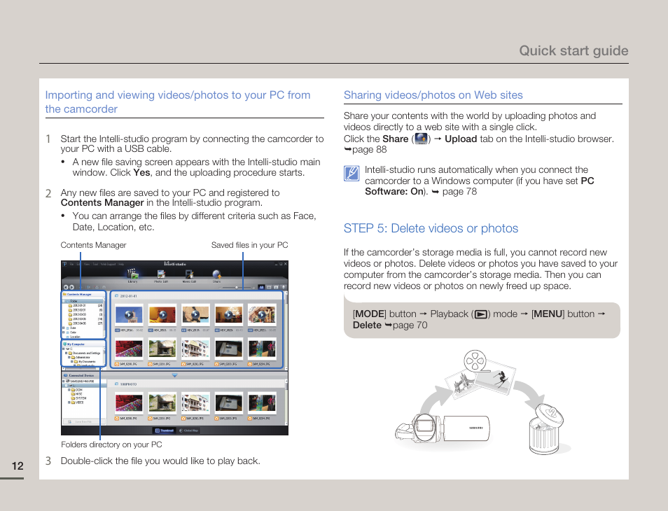 Quick start guide | Samsung HMX-F80BN-XAA User Manual | Page 16 / 111