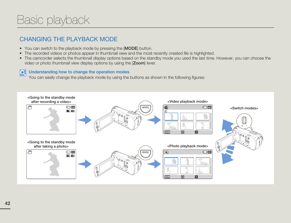 Basic playback, Changing the playback mode | Samsung HMX-F80BN-XAA User Manual | Page 46 / 111