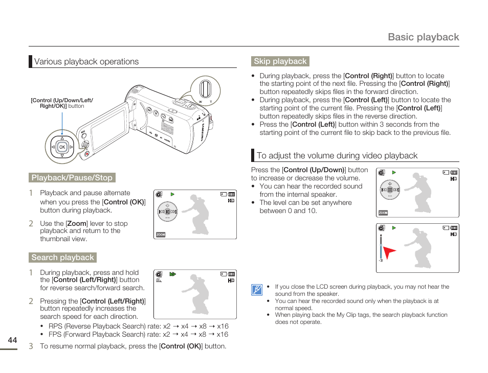 Basic playback, Various playback operations | Samsung HMX-F80BN-XAA User Manual | Page 48 / 111