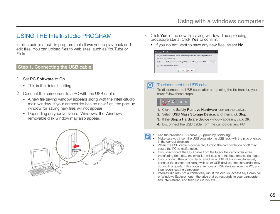 Using the intelli-studio program | Samsung HMX-F80BN-XAA User Manual | Page 89 / 111