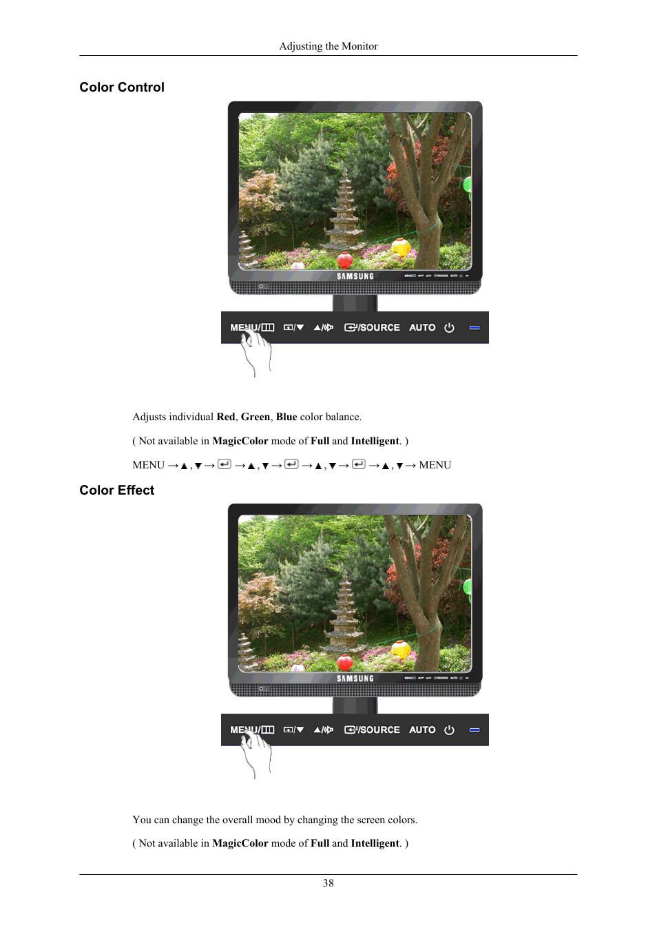 Color control, Color effect | Samsung LS19MYMRBQ-XAA User Manual | Page 39 / 71