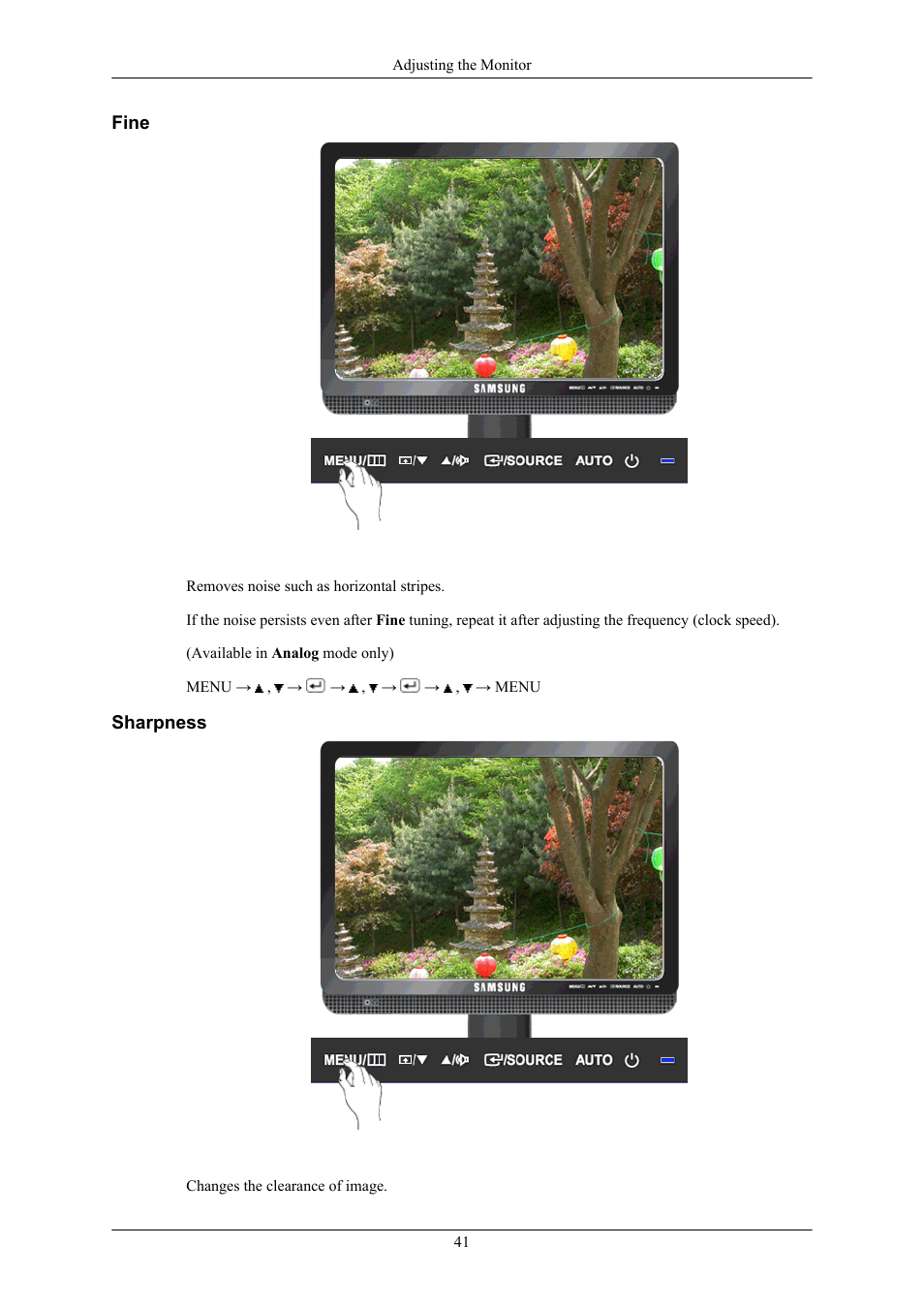 Fine, Sharpness | Samsung LS19MYMRBQ-XAA User Manual | Page 42 / 71