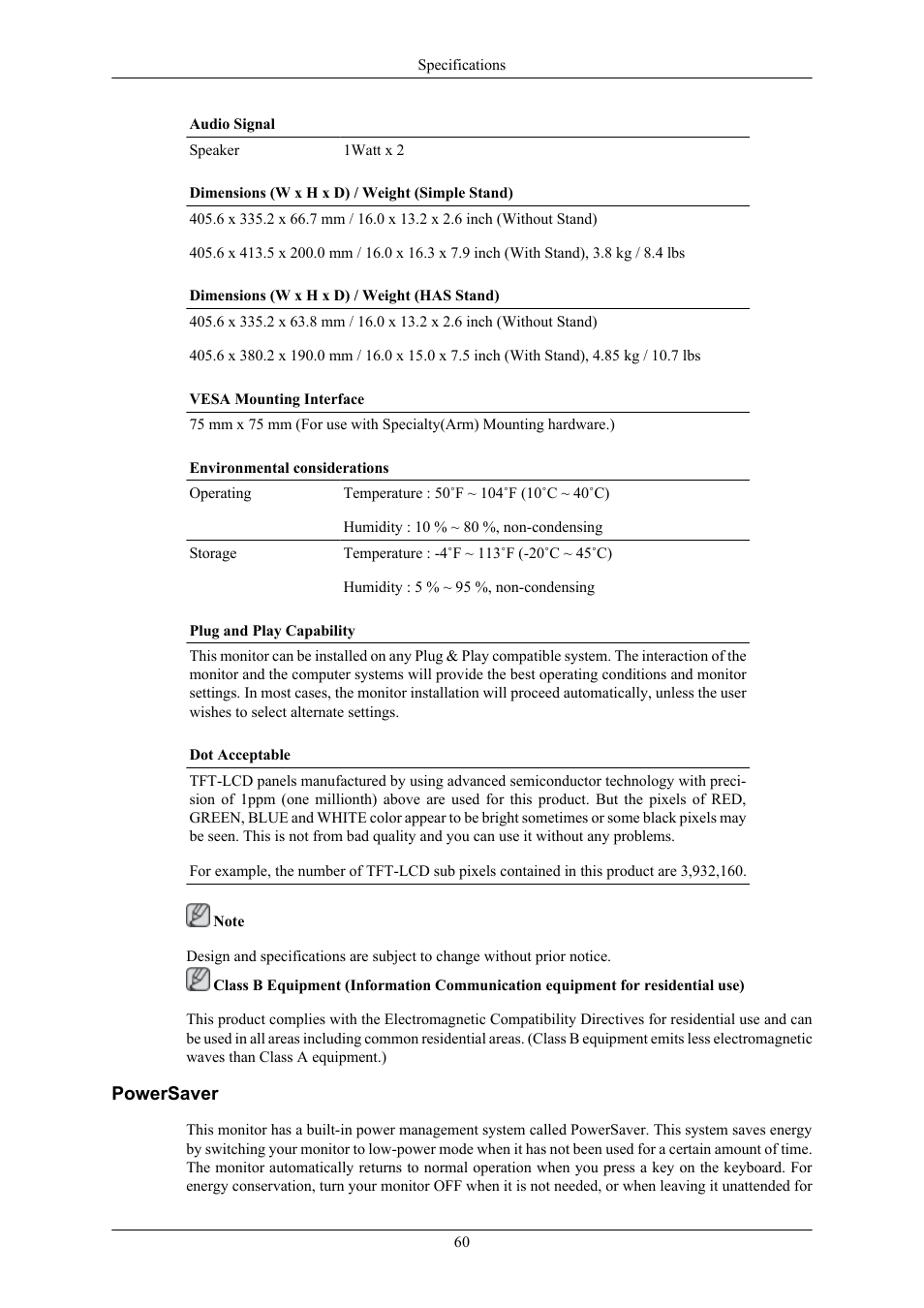 Powersaver | Samsung LS19MYMRBQ-XAA User Manual | Page 61 / 71