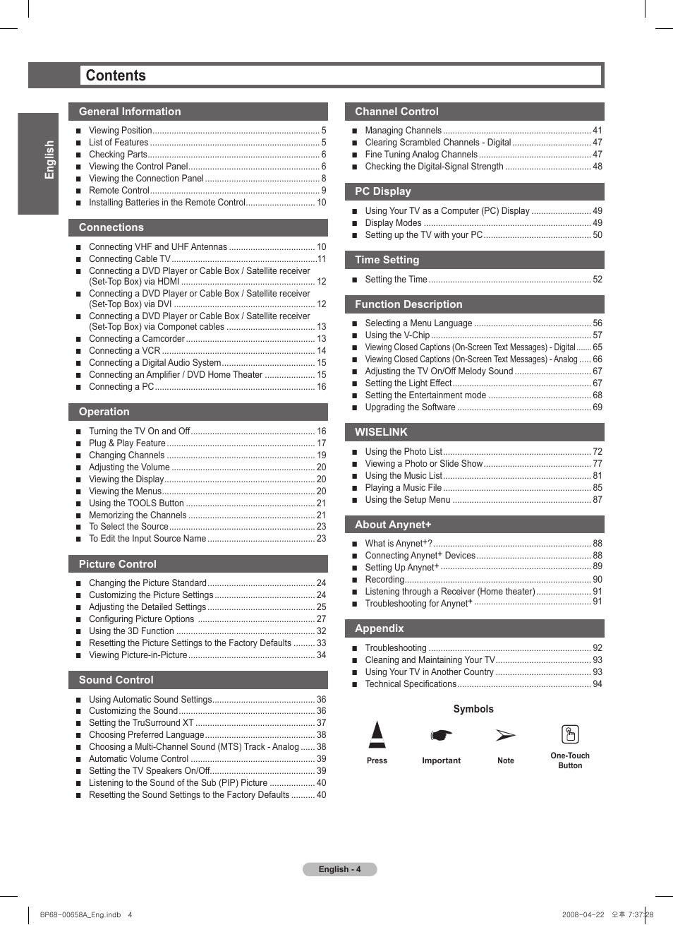 Samsung HL67A750A1FXZA User Manual | Page 4 / 195