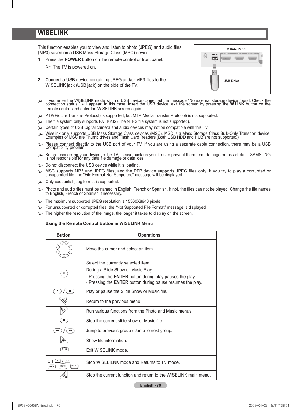 Wiselink | Samsung HL67A750A1FXZA User Manual | Page 70 / 195