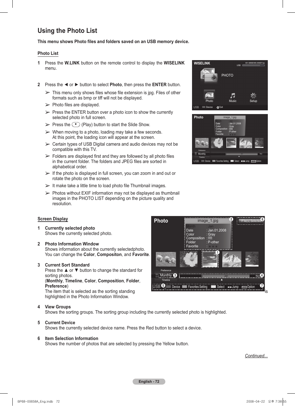 Using the photo list, Photo | Samsung HL67A750A1FXZA User Manual | Page 72 / 195