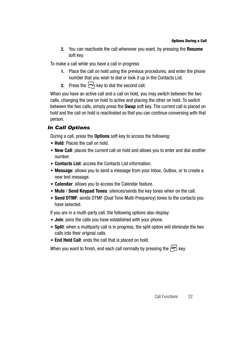 In call options | Samsung SGH-A226HBAGEN User Manual | Page 25 / 118