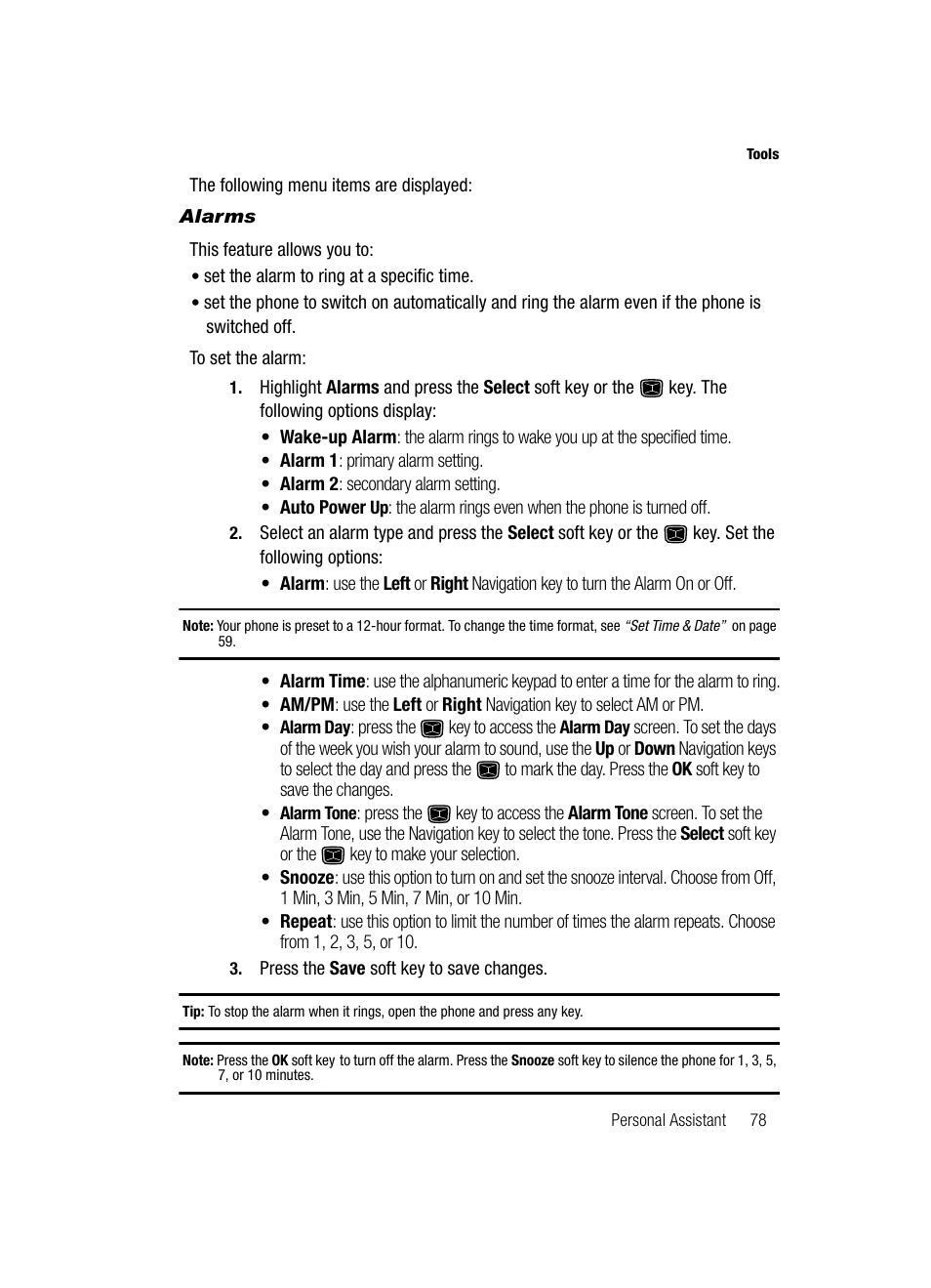 Alarms | Samsung SGH-A226HBAGEN User Manual | Page 81 / 118