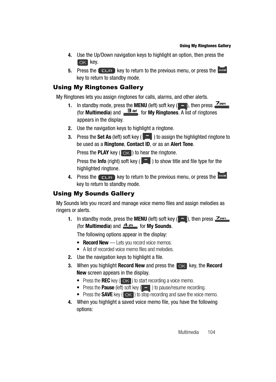 Using my ringtones gallery, Using my sounds gallery, Using my ringtones gallery using my sounds gallery | Samsung SECR410ZRAMTR User Manual | Page 107 / 174