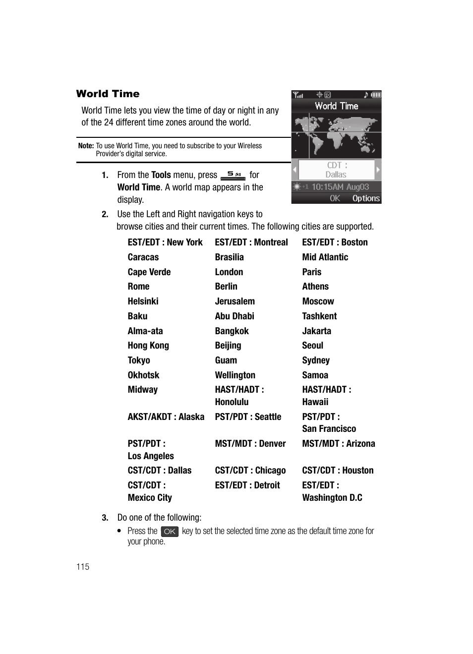 World time | Samsung SECR410ZRAMTR User Manual | Page 118 / 174