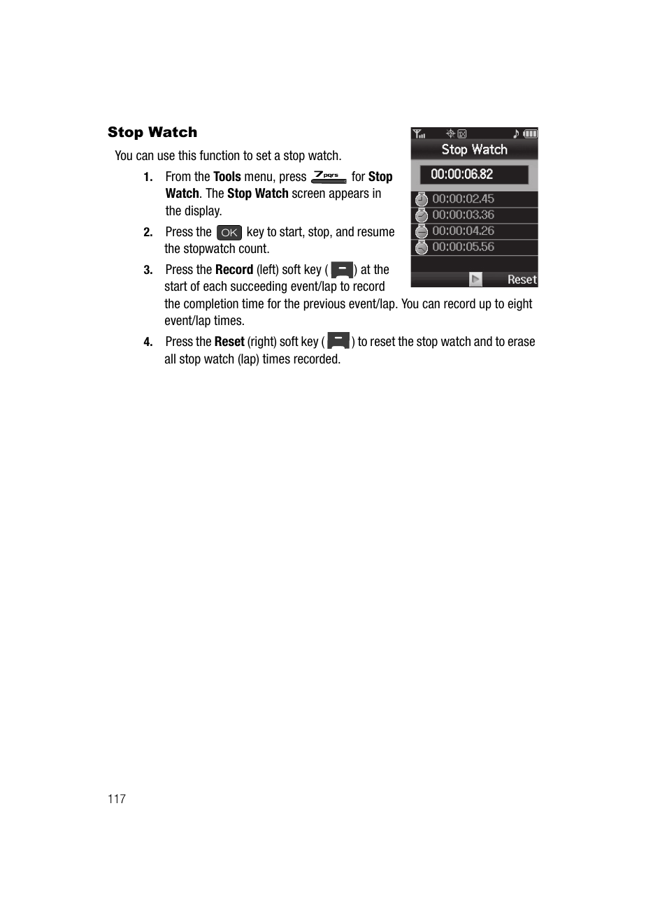 Stop watch | Samsung SECR410ZRAMTR User Manual | Page 120 / 174