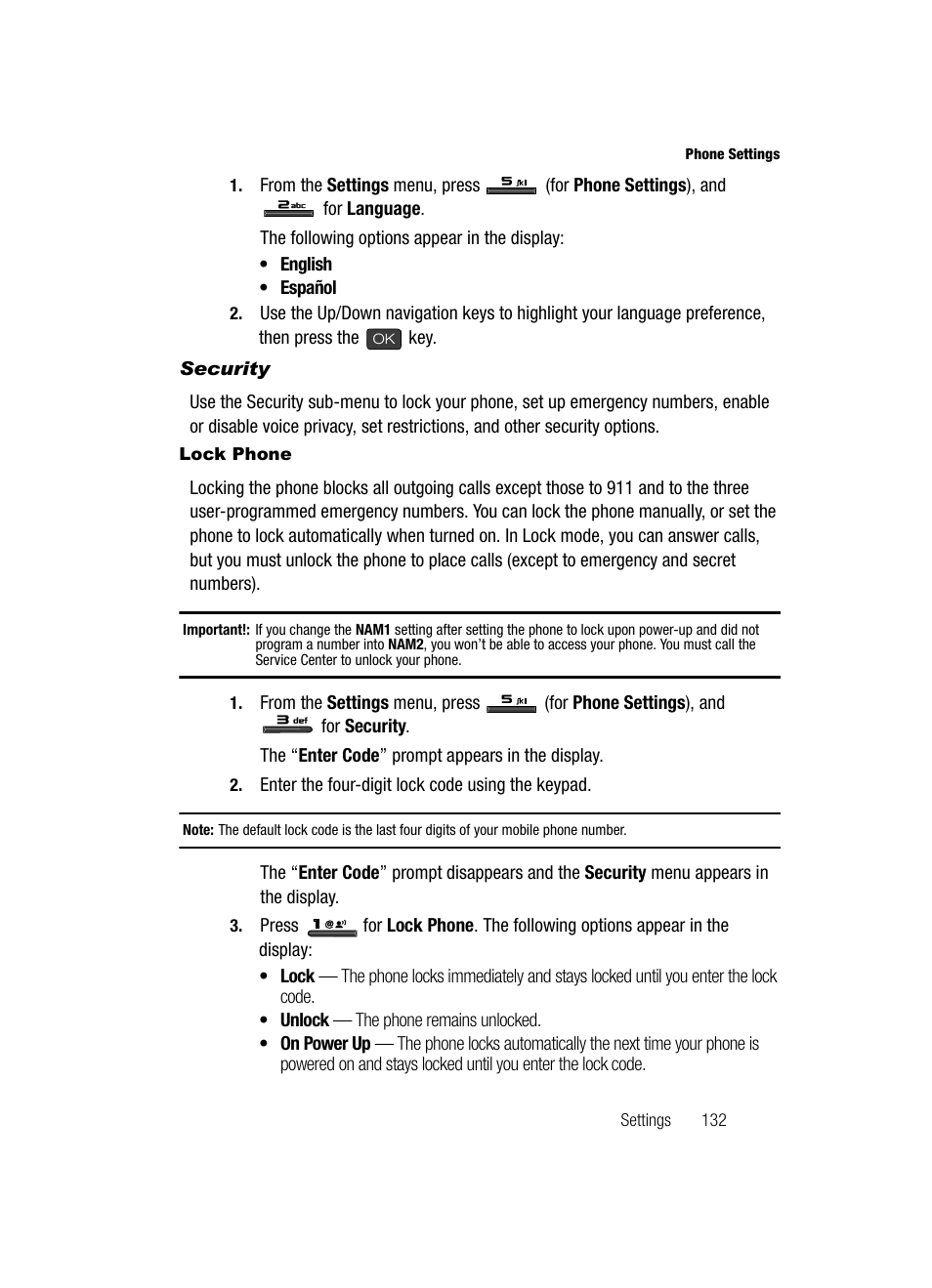 Security, Lock phone | Samsung SECR410ZRAMTR User Manual | Page 135 / 174