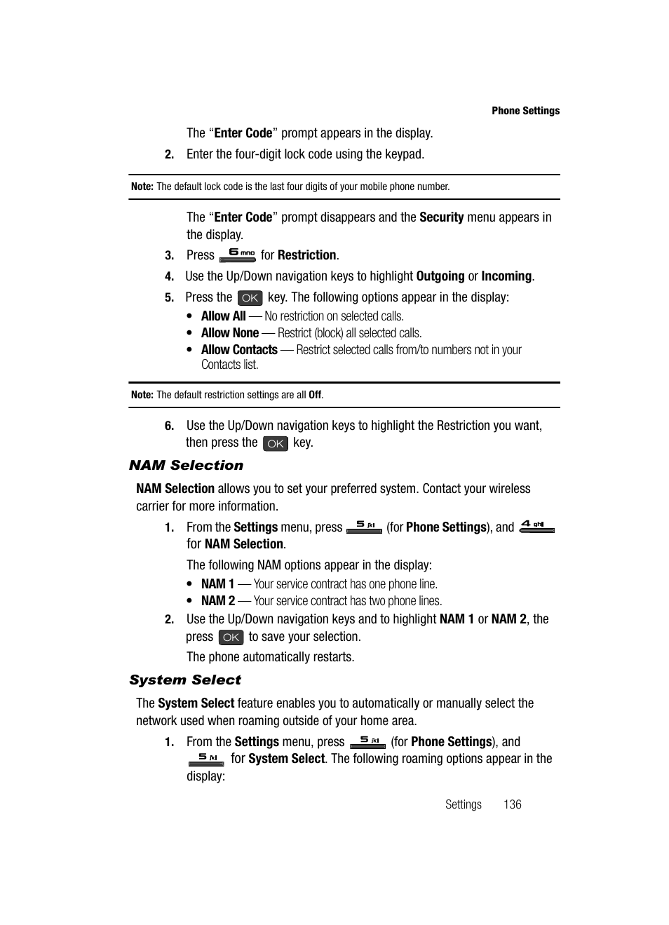 Nam selection, System select | Samsung SECR410ZRAMTR User Manual | Page 139 / 174