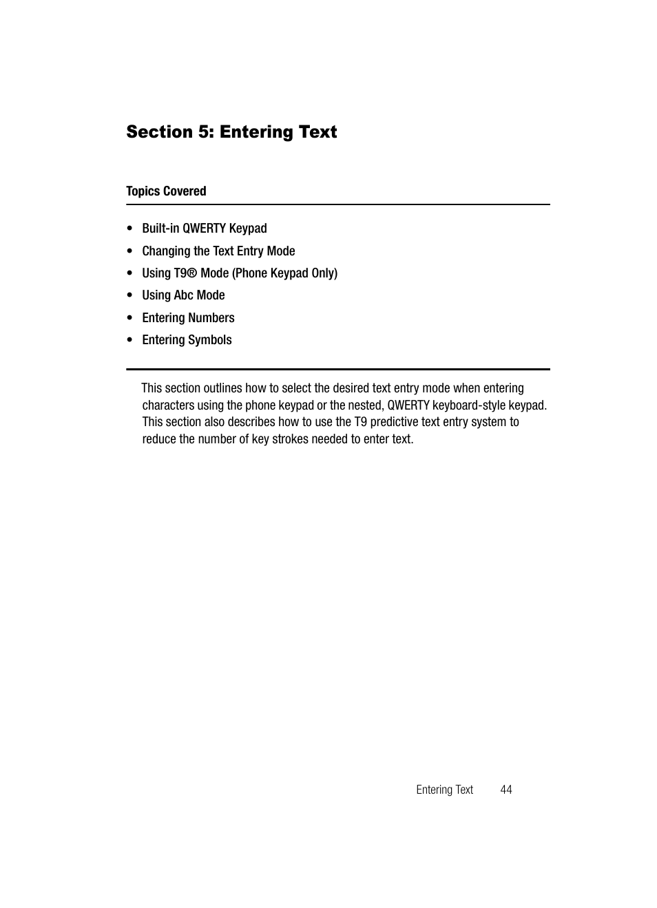 Section 5: entering text | Samsung SECR410ZRAMTR User Manual | Page 47 / 174