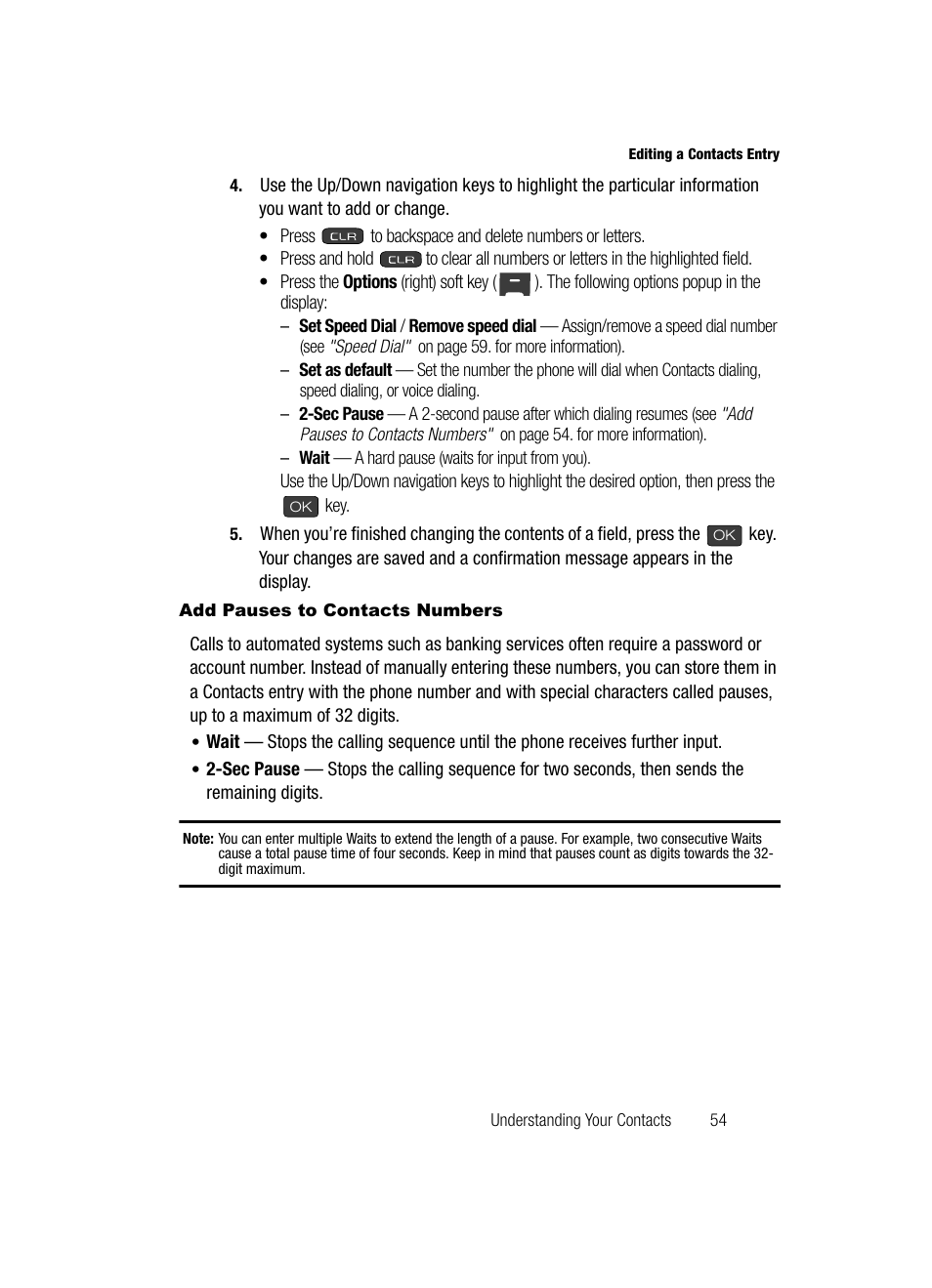 Add pauses to contacts numbers | Samsung SECR410ZRAMTR User Manual | Page 57 / 174