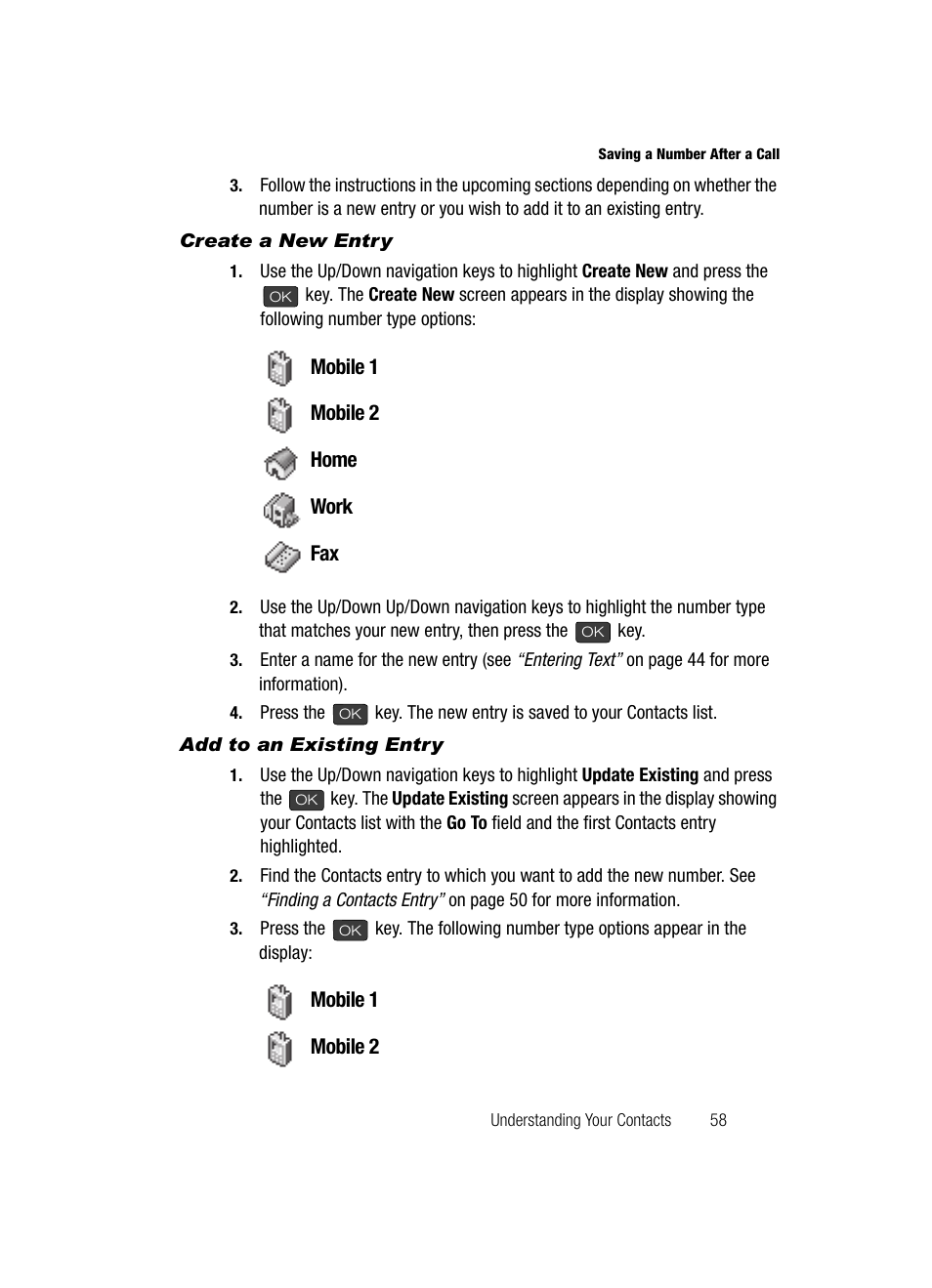 Create a new entry, Add to an existing entry | Samsung SECR410ZRAMTR User Manual | Page 61 / 174