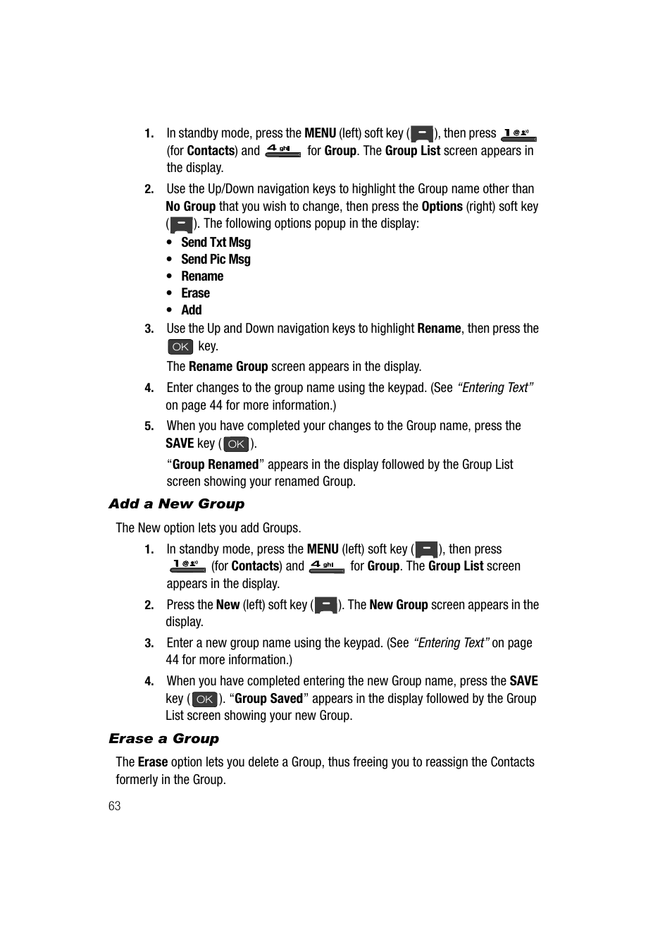 Add a new group, Erase a group | Samsung SECR410ZRAMTR User Manual | Page 66 / 174
