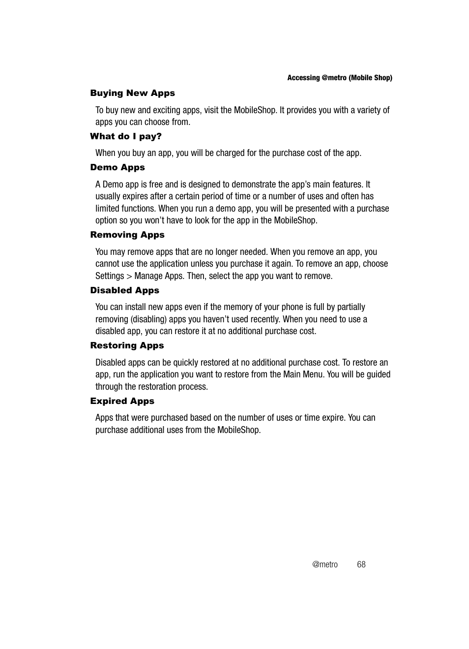 Buying new apps, What do i pay, Demo apps | Removing apps, Disabled apps, Restoring apps, Expired apps | Samsung SECR410ZRAMTR User Manual | Page 71 / 174