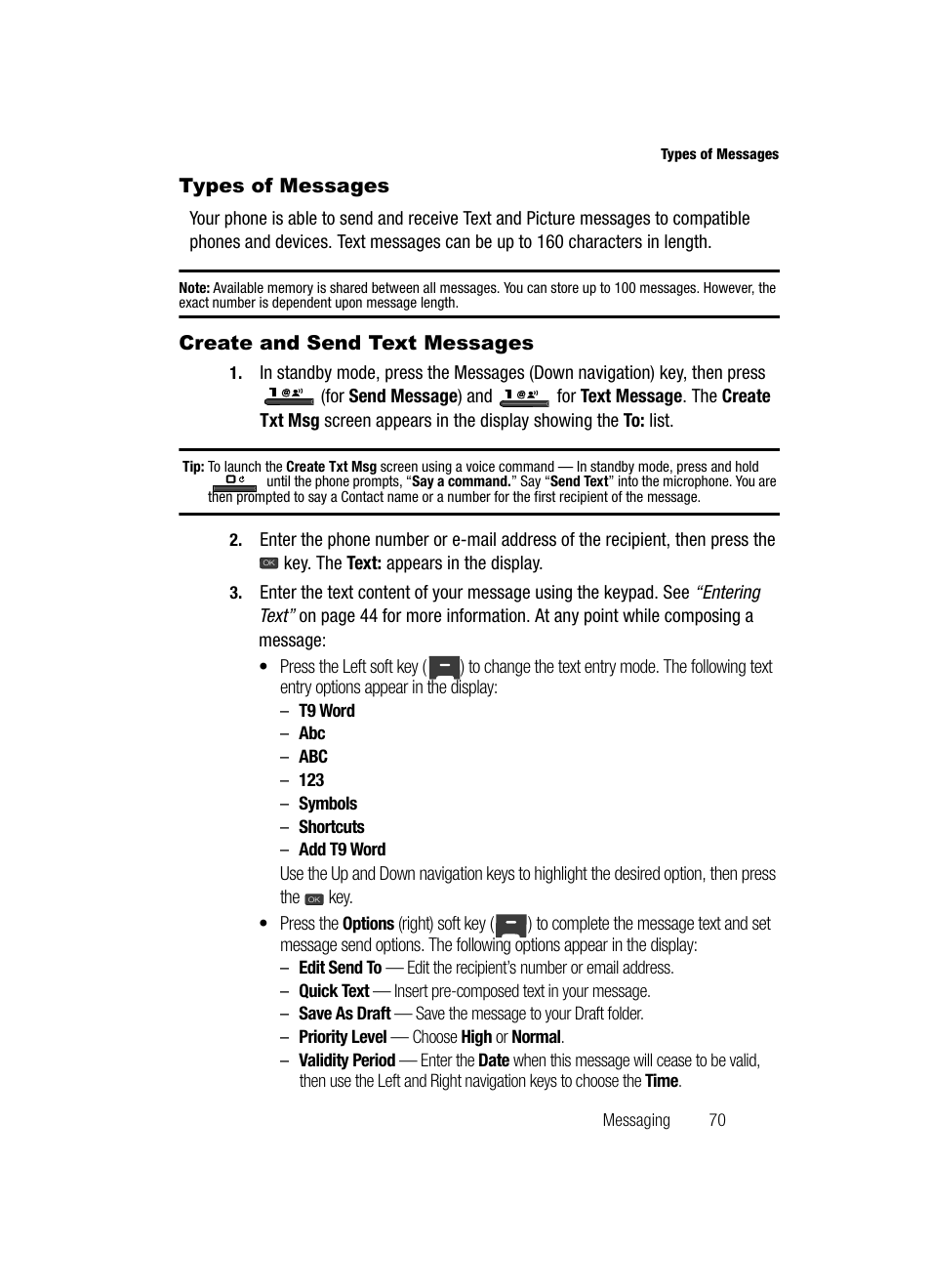 Types of messages, Create and send text messages, Types of messages create and send text messages | Samsung SECR410ZRAMTR User Manual | Page 73 / 174