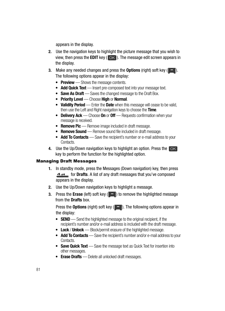 Managing draft messages | Samsung SECR410ZRAMTR User Manual | Page 84 / 174