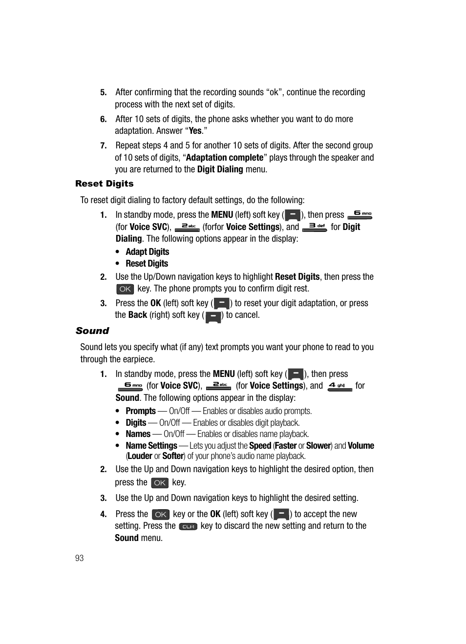 Reset digits, Sound | Samsung SECR410ZRAMTR User Manual | Page 96 / 174