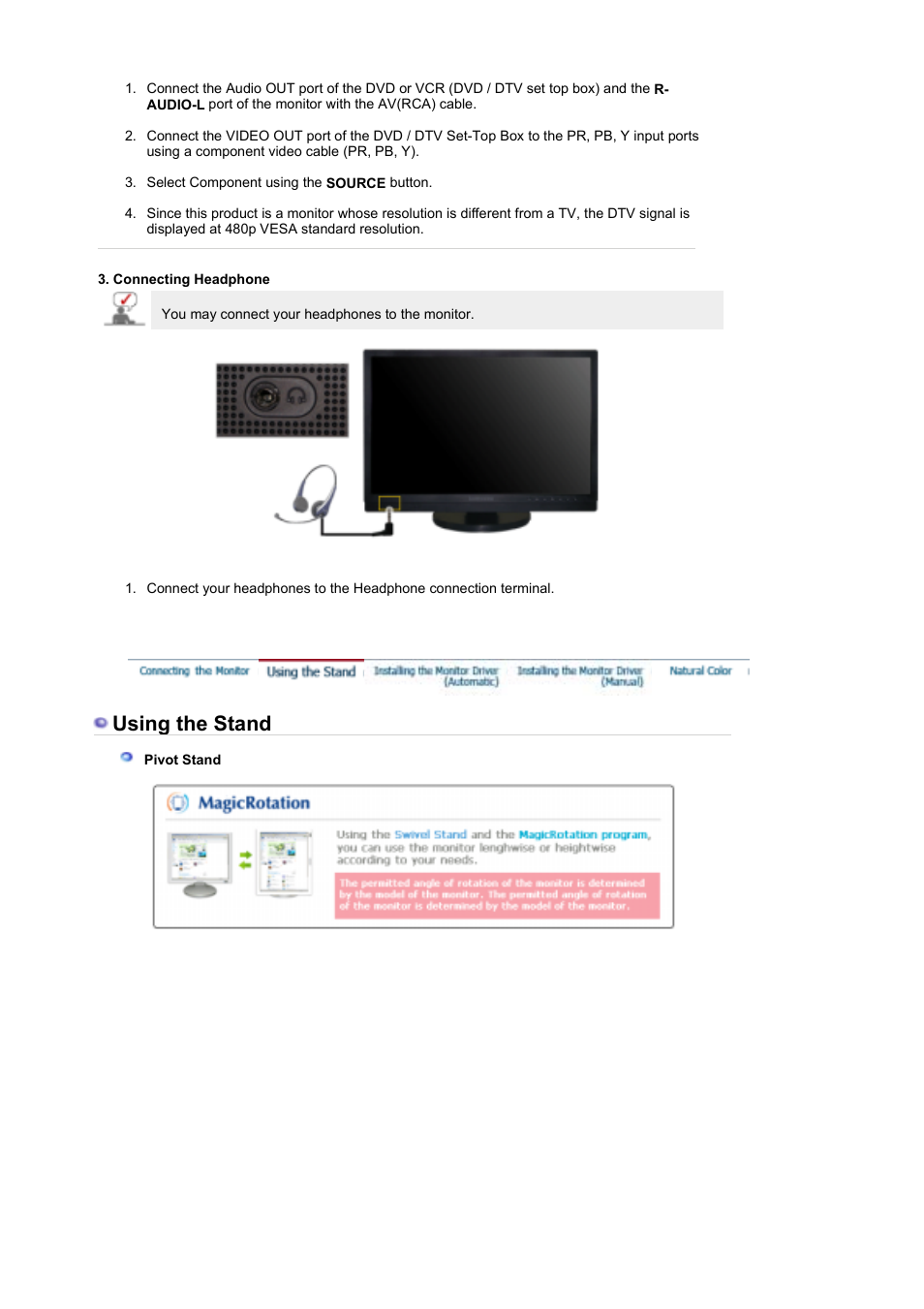 Using the stand | Samsung LS21DPWAB-XAA User Manual | Page 17 / 78