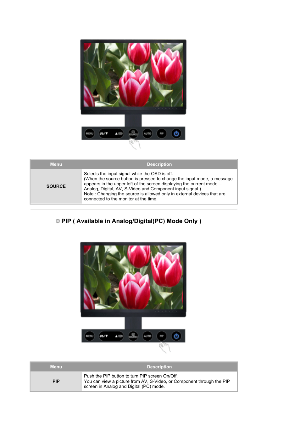 Pip ( available in analog/digital(pc) mode only ) | Samsung LS21DPWAB-XAA User Manual | Page 31 / 78