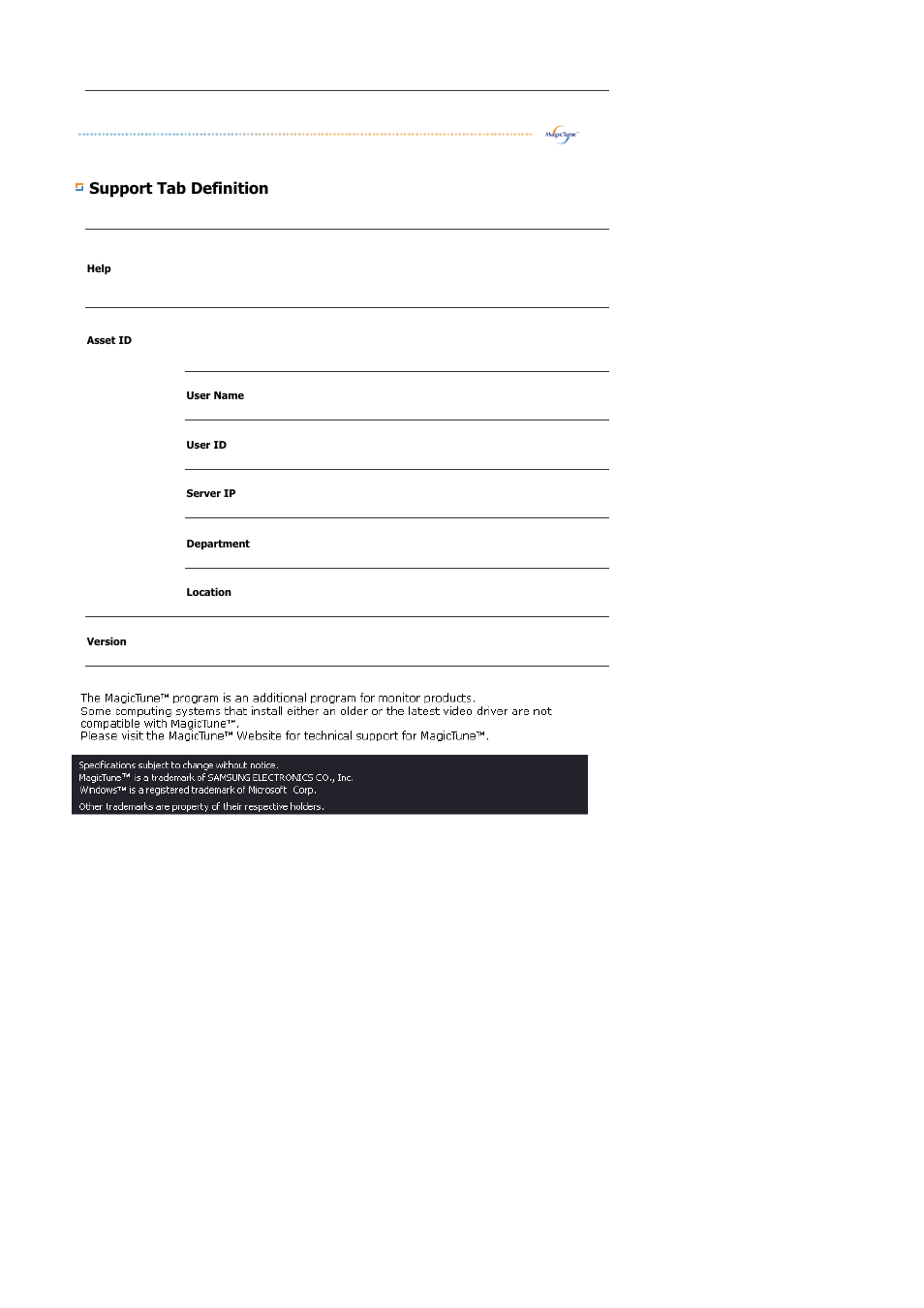 Support tab definition | Samsung LS21DPWAB-XAA User Manual | Page 47 / 78