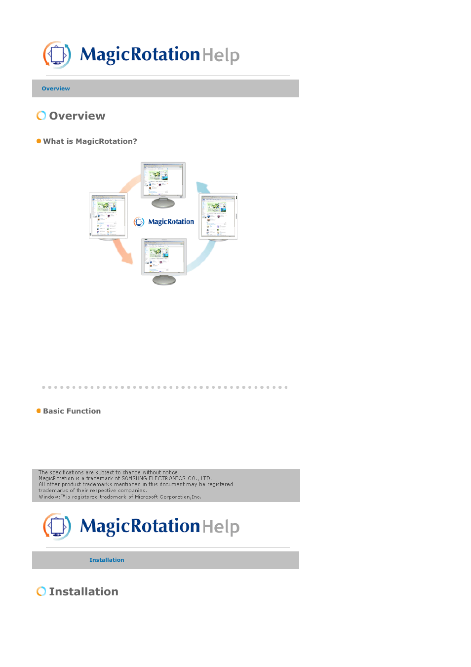 Magicrotation, Overview, Installation | Samsung LS21DPWAB-XAA User Manual | Page 54 / 78
