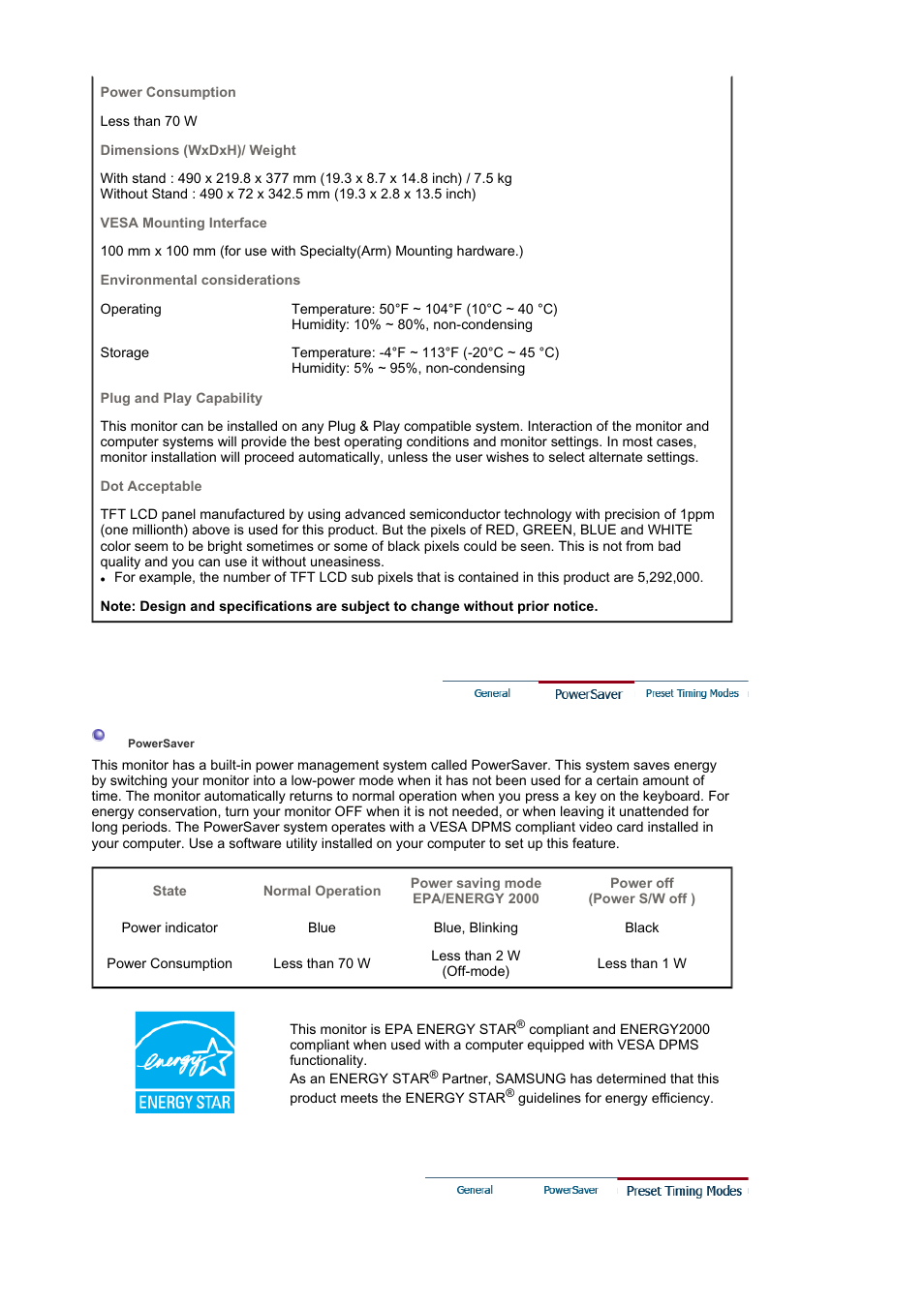 Powersaver | Samsung LS21DPWAB-XAA User Manual | Page 69 / 78