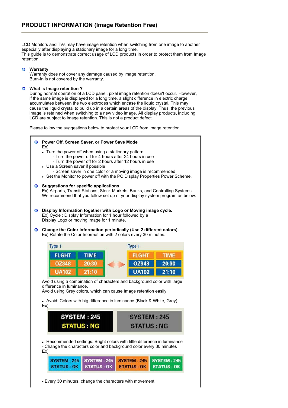 Image retention free, Product information (image retention free) | Samsung LS21DPWAB-XAA User Manual | Page 76 / 78