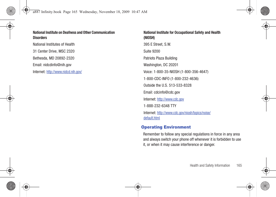 Operating environment | Samsung SGH-A887ZKAATT User Manual | Page 169 / 190