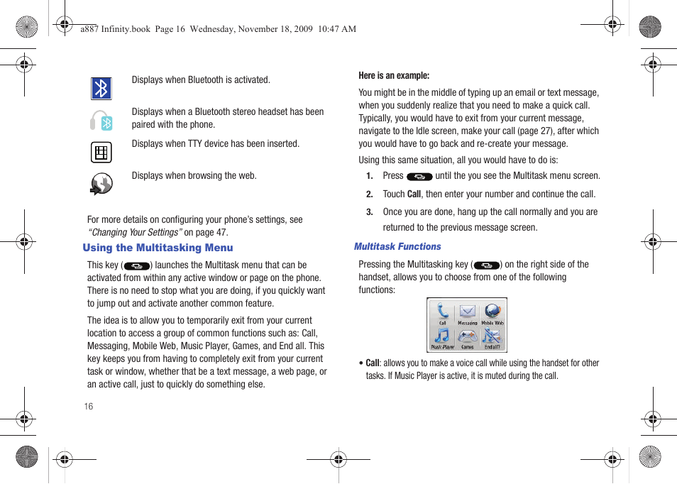 Using the multitasking menu | Samsung SGH-A887ZKAATT User Manual | Page 20 / 190