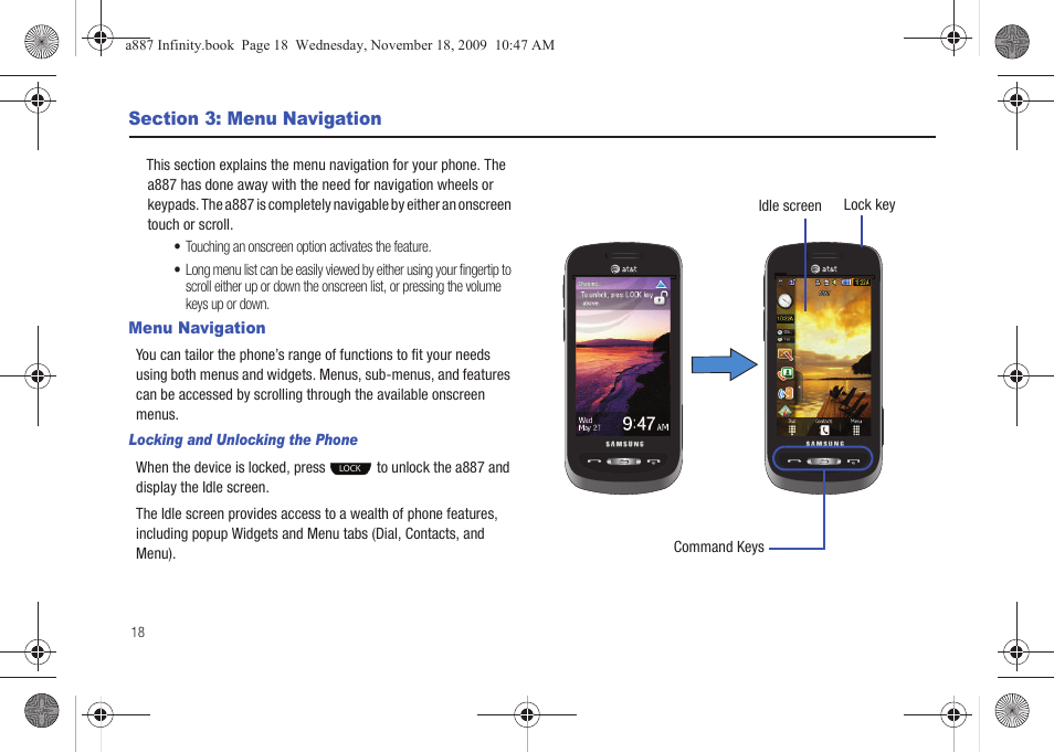 Section 3: menu navigation, Menu navigation | Samsung SGH-A887ZKAATT User Manual | Page 22 / 190