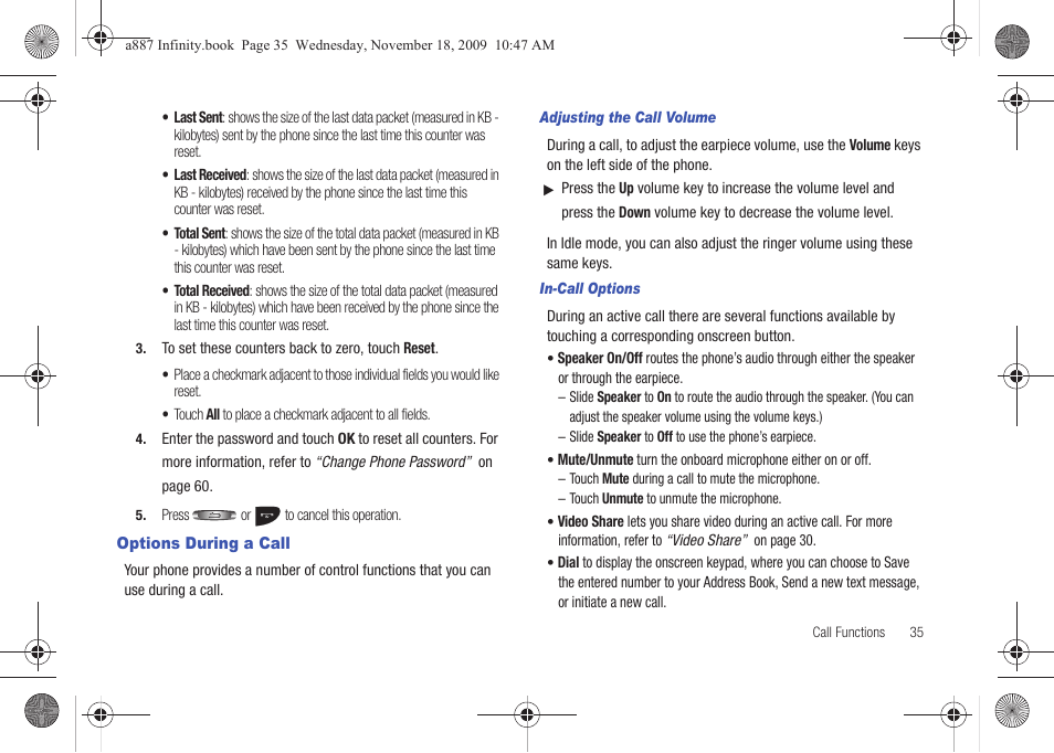 Options during a call | Samsung SGH-A887ZKAATT User Manual | Page 39 / 190