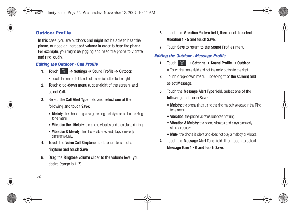 Outdoor profile | Samsung SGH-A887ZKAATT User Manual | Page 56 / 190