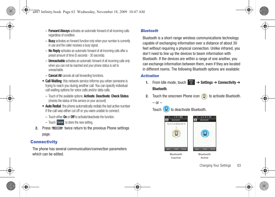 Connectivity | Samsung SGH-A887ZKAATT User Manual | Page 67 / 190