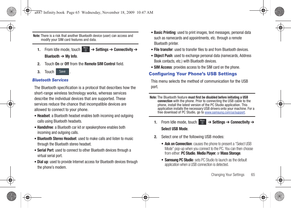 Configuring your phone’s usb settings | Samsung SGH-A887ZKAATT User Manual | Page 69 / 190