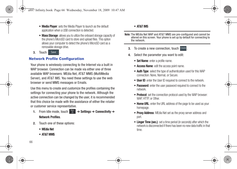 Network profile configuration | Samsung SGH-A887ZKAATT User Manual | Page 70 / 190