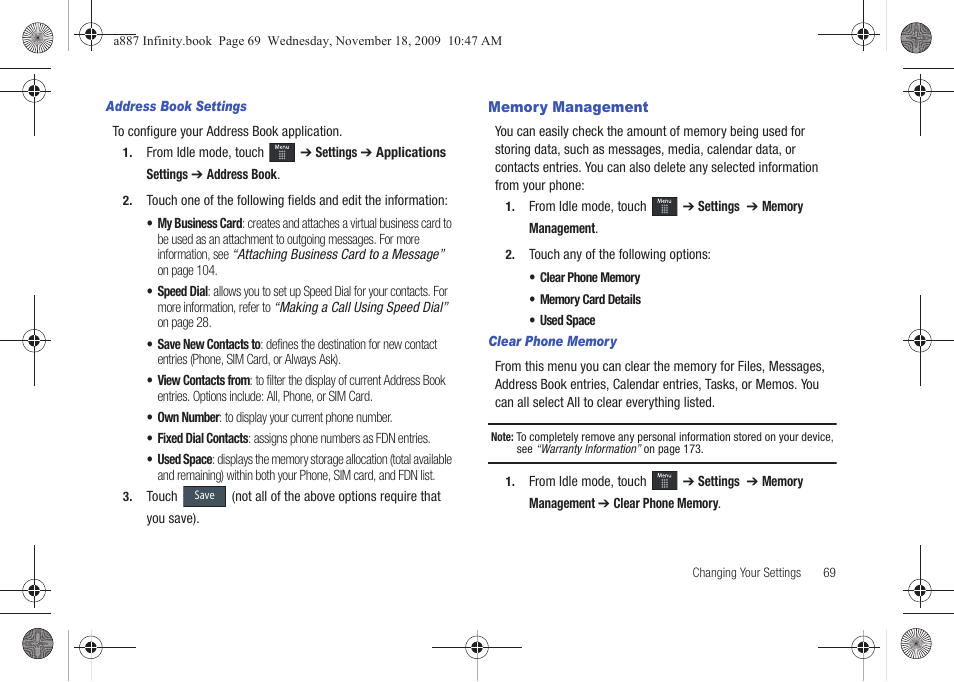 Memory management | Samsung SGH-A887ZKAATT User Manual | Page 73 / 190