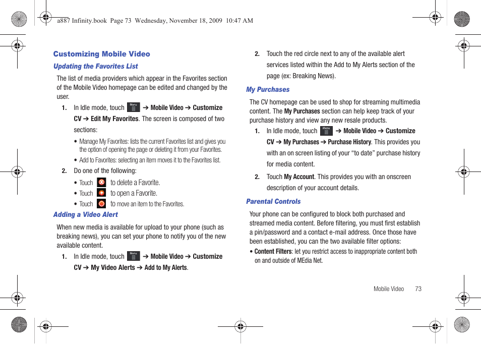 Customizing mobile video | Samsung SGH-A887ZKAATT User Manual | Page 77 / 190