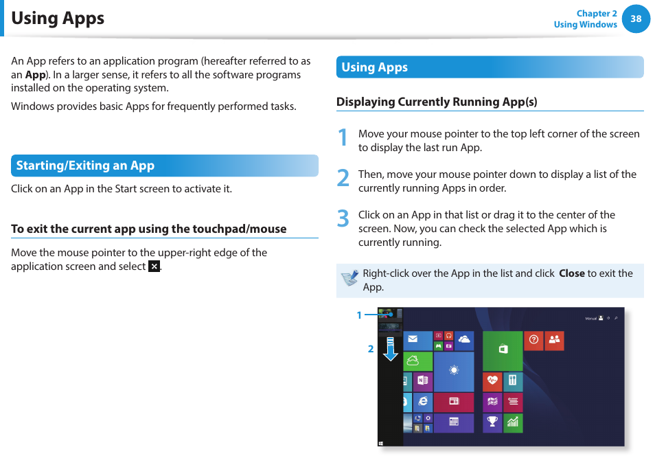 Using apps | Samsung NP270E5G-K02US User Manual | Page 38 / 121